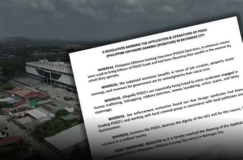 Batangas City Council approves POGO ban resolution .